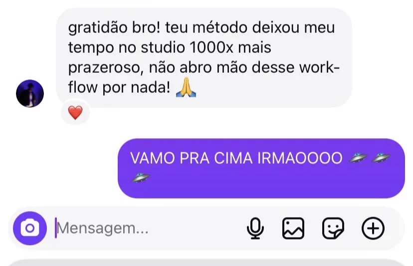 Print de aluno sobre o tempo no estúdio